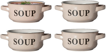 Cosy&Trendy Soepkommen Classic - beige - 4x stuks - 14 x 7 cm - keramiek - soepkommetjes - 470 ml