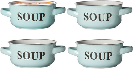 Cosy&Trendy Soepkommen Classic - pastel blauw - 8x stuks - 14 x 7 cm - keramiek - soepkommetjes - 470 ml