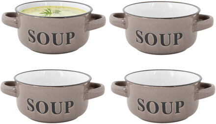 Cosy&Trendy Soepkommen Classic - taupe - 6x stuks - 14 x 7 cm - keramiek - soepkommetjes - 470 ml