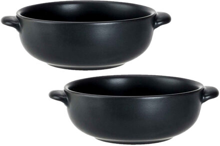 Cosy&Trendy Soepkommetjes - 2x stuks - 400 ML - zwart - porselein - D13 x H5 cm - rond