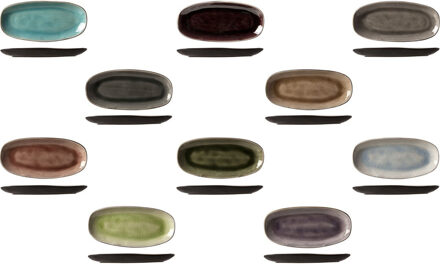 Cosy&Trendy tapas bordjes Streetfood - 10x stuks - lang - aardewerk - multi kleuren - 23 x 11 cm