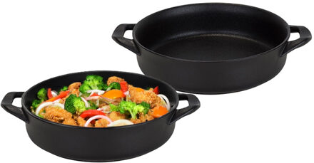 Cosy&Trendy Tapas ovenschaal/serveerschaal - 2x - zwart - ovaal - Spaans aardewerk - 26 x 21 cm