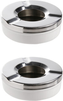 Cosy&Trendy Terrasasbak - 10x stuks - zilverkleurig RVS - 9,5 x 3,2 cm - rond - asbak - voor binne