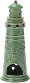 Cosy&Trendy Theelichthouder/waxinelichthouder groene vuurtoren van aardewerk 24,5 cm