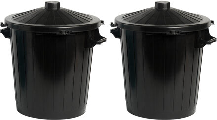 Cosy&Trendy Vuilnisbak/afvalemmer met deksel - 2x - 50 liter - zwart - 55 x 49 x 58 cm