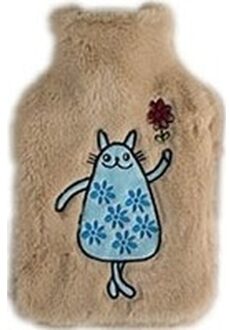 Cosy&Trendy Warmwaterkruik lichtbruin pluche met blauwe katten/poezen afbeelding 2 liter - Kruiken