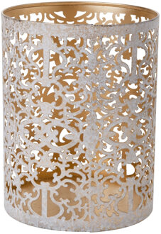 Cosy&Trendy Waxinelichthouder - wit/goud - antiek look - 13 cm - Windlichtjes/kaarsenhouders