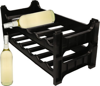 Cosy&Trendy Wijnflessenrek stapelbaar - 12x flessen - zwart - kunststof wijnrek
