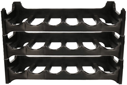 Cosy&Trendy Wijnflessenrek stapelbaar - 18x flessen - zwart - kunststof wijnrek