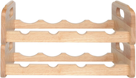 Cosy&Trendy Wijnrek voor 4x flessen - 2x - hout kleur - stapelbaar - 45 x 22 x 12 cm