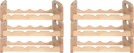 Cosy&Trendy Wijnrek voor 4x flessen - 6x - hout kleur - stapelbaar - 45 x 22 x 12 cm