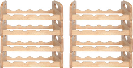 Cosy&Trendy Wijnrek voor 4x flessen - 8x - hout kleur - stapelbaar - 45 x 22 x 12 cm
