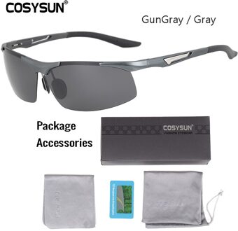 COSYSUN Aluminium Magnesium Gepolariseerde Zonnebril Mannen Rijden Gepolariseerde Bril oculos Mannelijke Eyewear Accessoires Mannen Goggle 0516 GunGray Brief PKG