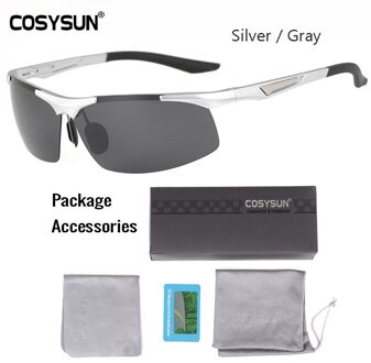 COSYSUN Aluminium Magnesium Gepolariseerde Zonnebril Mannen Rijden Gepolariseerde Bril oculos Mannelijke Eyewear Accessoires Mannen Goggle 0516 SilverGray Brief PKG