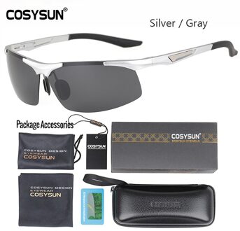 COSYSUN Aluminium Magnesium Gepolariseerde Zonnebril Mannen Rijden Gepolariseerde Bril oculos Mannelijke Eyewear Accessoires Mannen Goggle 0516 SilverGray LuxuryPKG