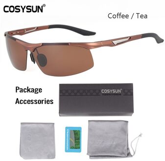 COSYSUN Aluminium Magnesium Gepolariseerde Zonnebril Mannen Rijden Gepolariseerde Bril oculos Mannelijke Eyewear Accessoires Mannen Goggle 0516 thee Brief PKG