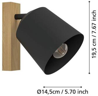 COTORRO Wandlamp - E27 - 14.5 cm - Zwart;Bruin