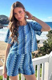 Cotton Crochet Look Top Kobalt Kobaltblauw