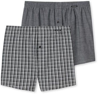 Cotton Essentials boxershorts wijd (2-pack) - klassiek katoen - zwart en geruit -  Maat: M