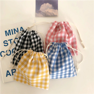 Cotton Fabric Lattice Drawstring Storage Pouch Packaging Gift Bag Underwear Socks Jewelry Organizer Christmas Bag