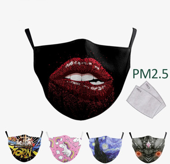 Cotton Face Masks Cartoon Funny Pattern Mouth Mask PM2.5 Filter Washable Anti dust 3D printed Fashion Cloth Fabric Mask Reusable