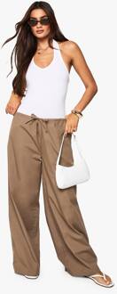 Cotton Poplin Broek Met Wijde Pijpen, Khaki - 38