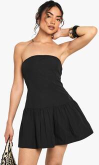 Cotton Poplin Button Down Peplum Mini Jurk, Black - 42