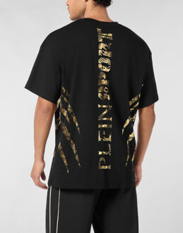 Cotton Round Neck T-Shirt Body Lines - maat Zwart/goud