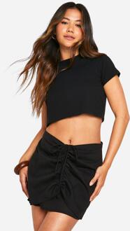 Cotton Ruched Side Mini Skirt, Black - 16