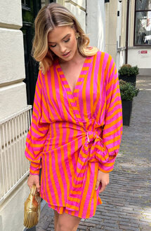 Cotton Wrap Jurk Stripe Oranje
