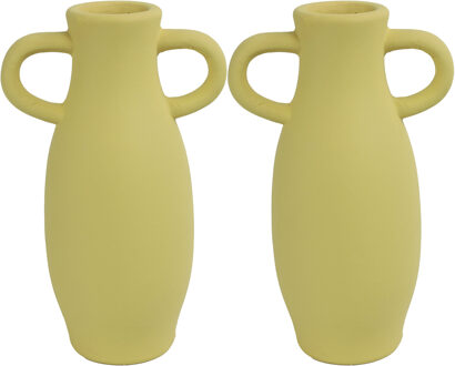 Countryfield 2x Stuks Decoratie Amphora kruik of vaas - geel terracotta - D12 x H20 cm