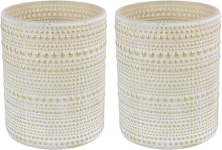 Countryfield 2x stuks luxe theelichthouder/kaarsenhouder - creme wit/goud - glas - D8 x H10 cm