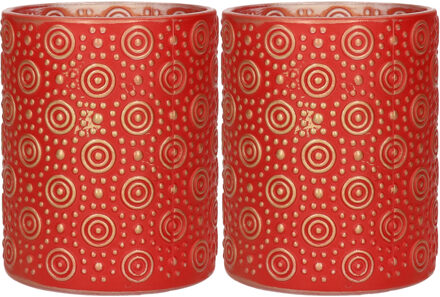 Countryfield 2x stuks luxe theelichthouder/kaarsenhouder - rood/goud - glas - D10 x H12 cm