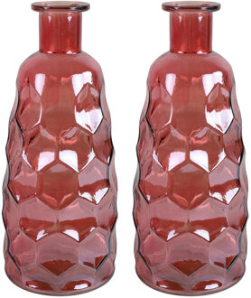 Countryfield Art Deco bloemenvaas - 2x - donkerroze transparant - glas - D12 x H30 cm