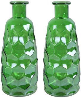 Countryfield Art Deco bloemenvaas - 2x - groen transparant - glas - D12 x H30 cm