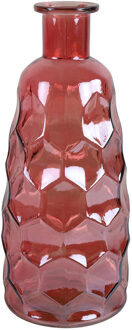 Countryfield Art Deco bloemenvaas - donkerroze transparant - glas - fles vorm - D12 x H30 cm