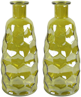 Countryfield Art Deco bloemenvaas - geel transparant - glas - fles vorm - D12 x H30 cm