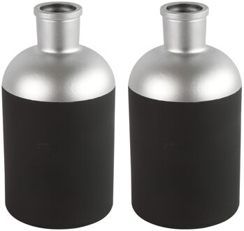 Countryfield Bloemen/Deco vaas - 2x - zwart/zilver - glas - 14 x 26 cm - Vazen
