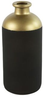 Countryfield Bloemen/deco vaas - zwart/goud - glas - fles - D11 x H25 cm - Vazen Goudkleurig