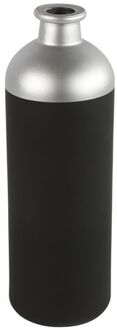 Countryfield Bloemen/deco vaas - zwart/zilver - glas - fles - D11 x H33 cm - Vazen Zilverkleurig