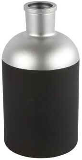 Countryfield Bloemen/Deco vaas - zwart/zilver - glas - fles - D14 x H26 cm - Vazen Zilverkleurig