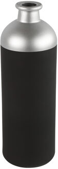 Countryfield Bloemen of deco vaas - zwart/zilver - glas - luxe fles vorm - D11 x H33 cm