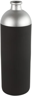 Countryfield Bloemen of deco vaas - zwart/zilver - glas - luxe fles vorm - D13 x H41 cm
