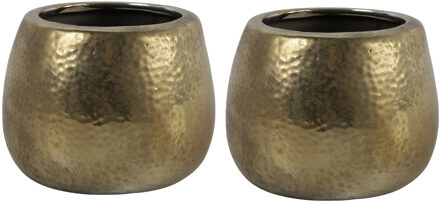 Countryfield Bloemen/plantenpot Oro - 2x - terracotta - goud kleurig - D16 x H11.5 cm