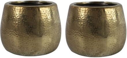 Countryfield Bloemen/plantenpot Oro - 2x - terracotta - goud kleurig - D18.5 x H14.5 cm