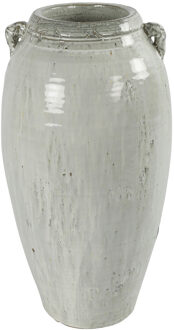 Countryfield Bloemenvaas Amphore kruik Gayle - wit/groen - keramiek - D23 x H43 cm