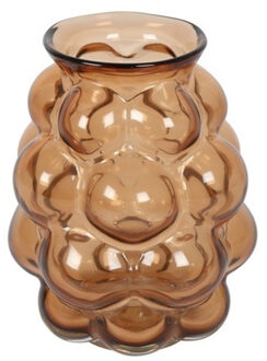 Countryfield Bloemenvaas Bubblegum Medium - transparant glas - cognac bruin - D16 x H21 cm - vaas