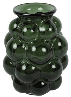 Countryfield Bloemenvaas Bubblegum Medium - transparant glas - donkergroen - D16 x H21 cm - vaas