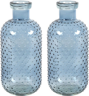 Countryfield Bloemenvaas Cactus Dots - 2x - blauw transparant - glas - D11 x H24 cm - Vazen