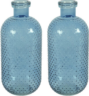 Countryfield Bloemenvaas Cactus Dots - 2x - blauw transparant - glas - D15 x H35 cm